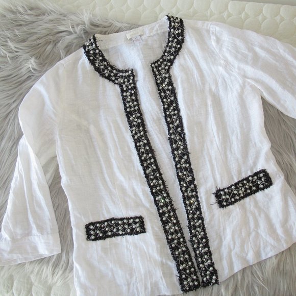 Chico's White Beaded Linen Jacket Size 0
